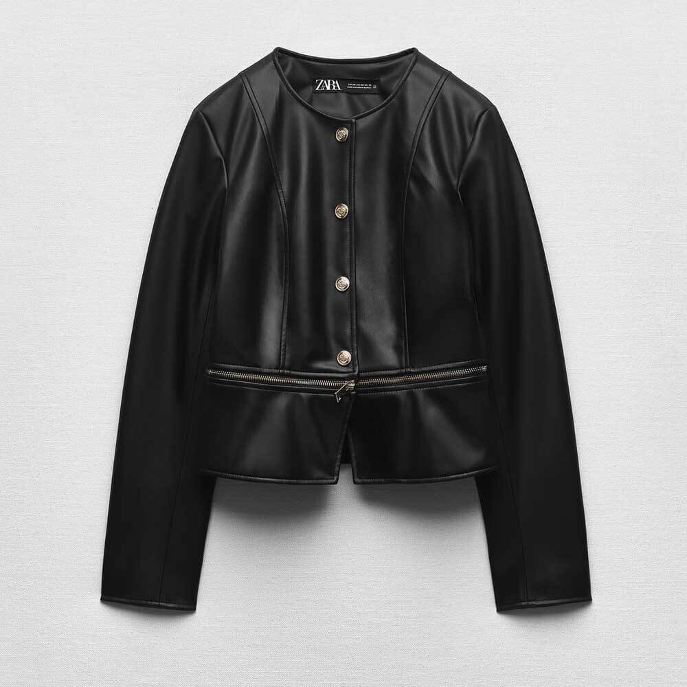 

Куртка Zara Faux Leather With Zip, черный