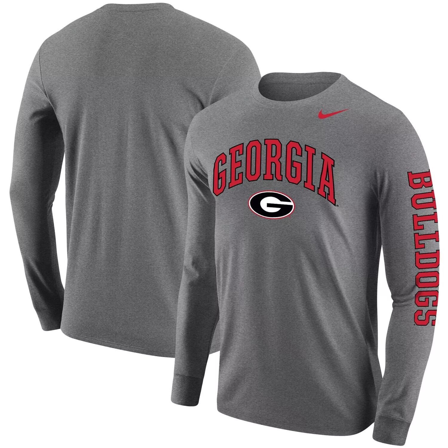 

Мужская футболка Nike Heathered Grey Georgia Bulldogs Arch & Logo с длинными рукавами Two-Hit