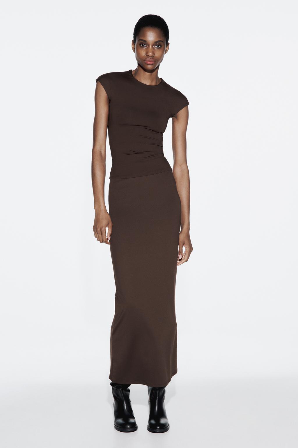 Юбка-карандаш из полиамида ZARA, коричневый женская длинная юбка плиссированная юбка трапеция с высокой талией универсальная облегающая юбка с эластичным поясом 2022