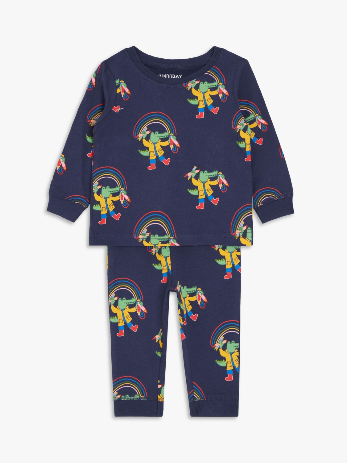

Пижамный комплект John Lewis Anyday Baby Rainbow цвета крокодила темно-синего цвета