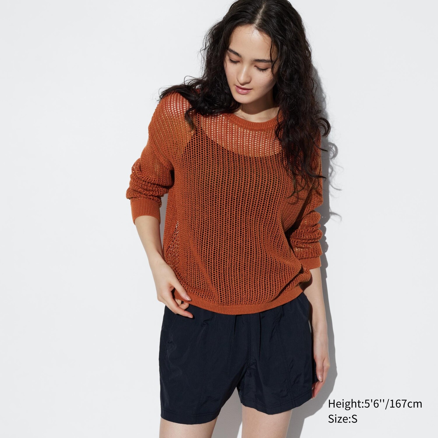 

Трикотажный свитер с круглым вырезом UNIQLO, оранжевый