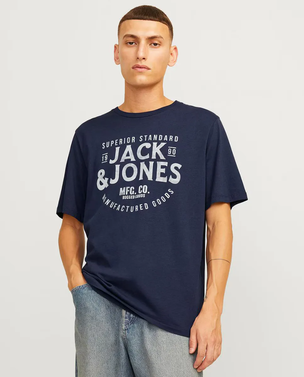 

Мужская футболка с короткими рукавами, круглым вырезом и принтом спереди Jack & Jones, синий