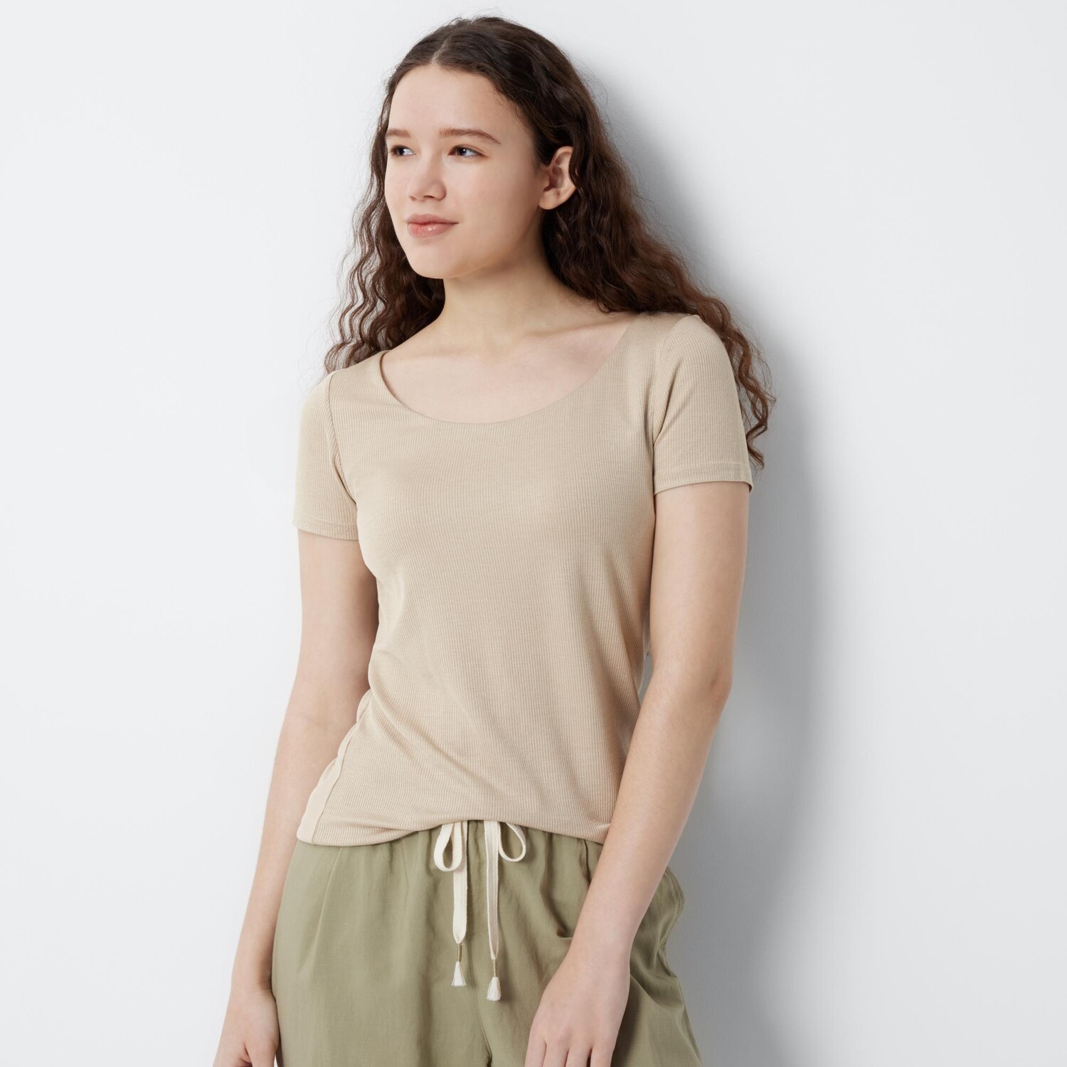 

Футболка-бюфт Uniqlo Airism в рубчик, бежевый