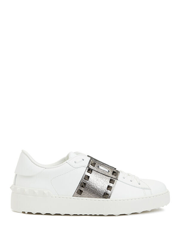 

Серебристые женские кожаные кроссовки Rockstud Valentino Garavani, белый