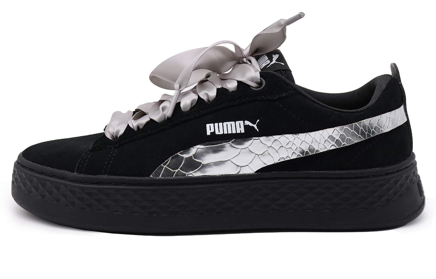 

Кроссовки Puma Smash Platform Skateboarding Shoes Women's Low-top Black/silver, черный/серебряный