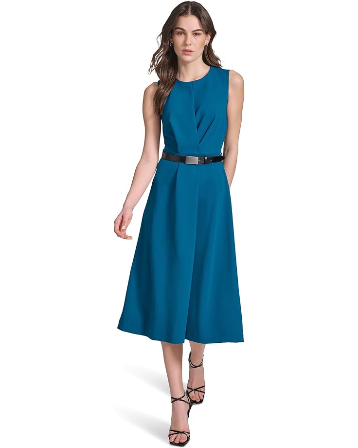 цена Платье Calvin Klein Sleeveless Scuba Crepe Belted Midi, цвет Cypress
