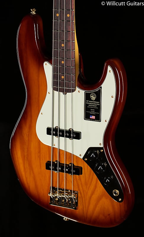 Басс гитара Fender 75th Anniversary Commemorative Jazz Bass Rosewood Fingerboard 2-Color Bourbon Burst Bass Guitar-US21042326-9.87 lbs
