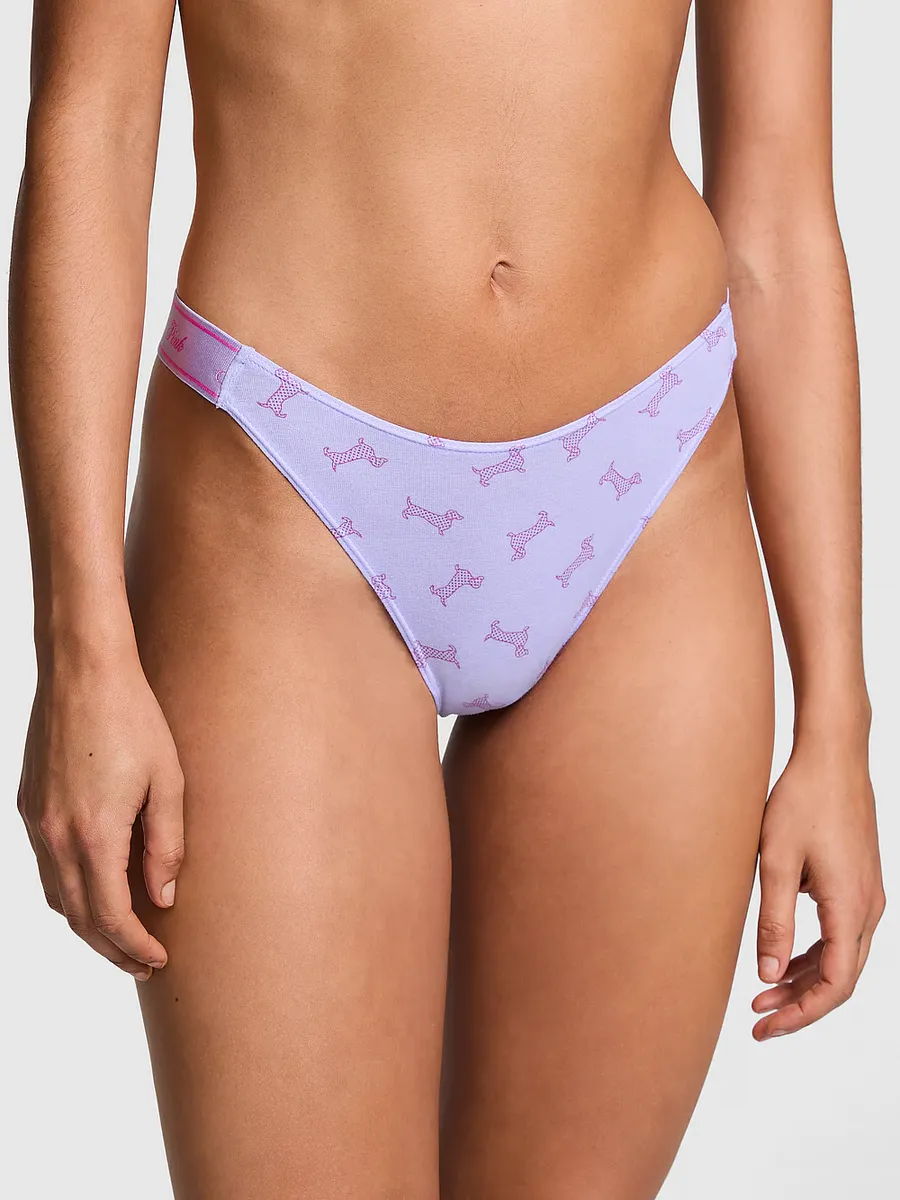

Хлопковые трусики-стринги с логотипом Pink, цвет Purple Cloud Dotted Dog Print