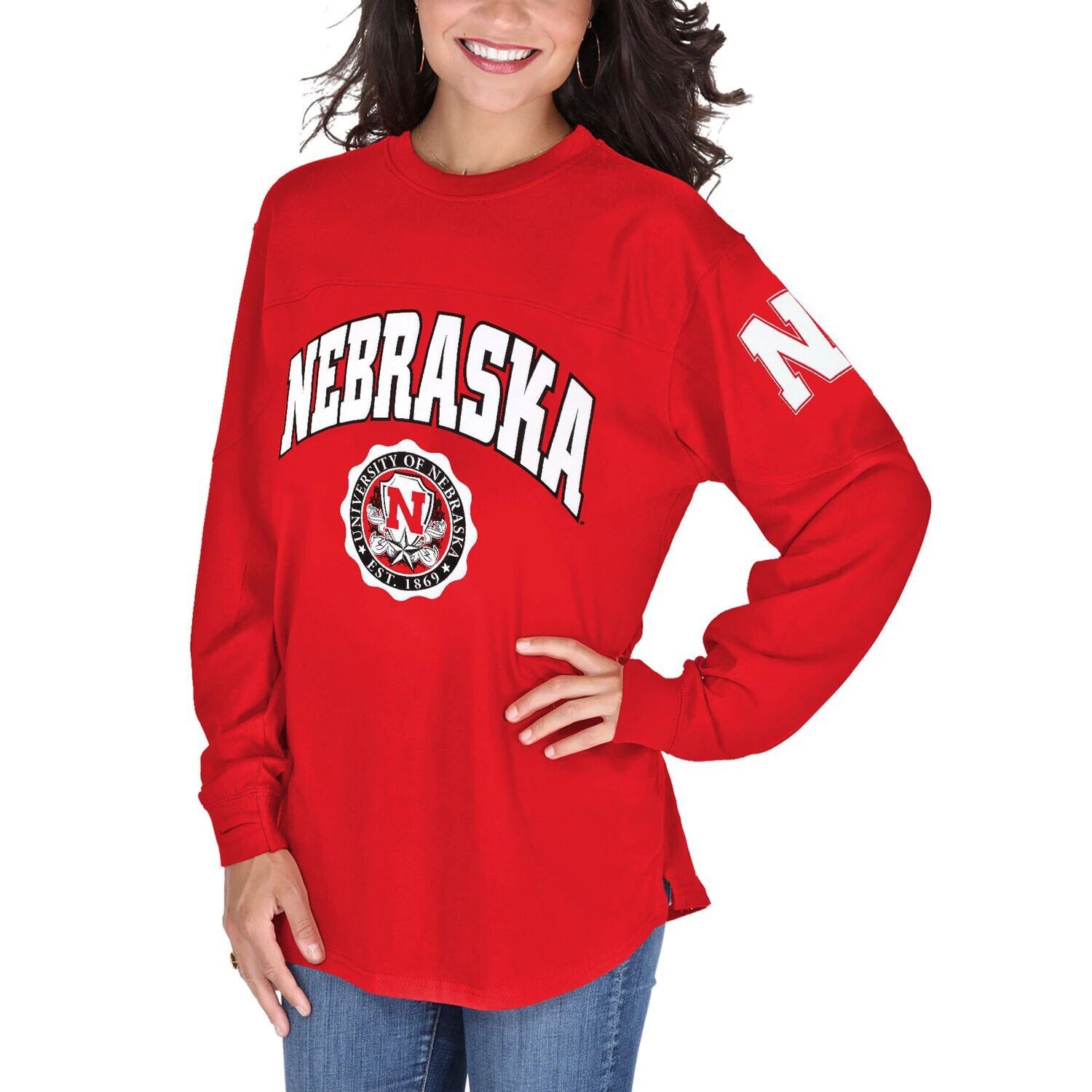 

Женская футболка Pressbox Scarlet Nebraska Huskers Edith с длинными рукавами