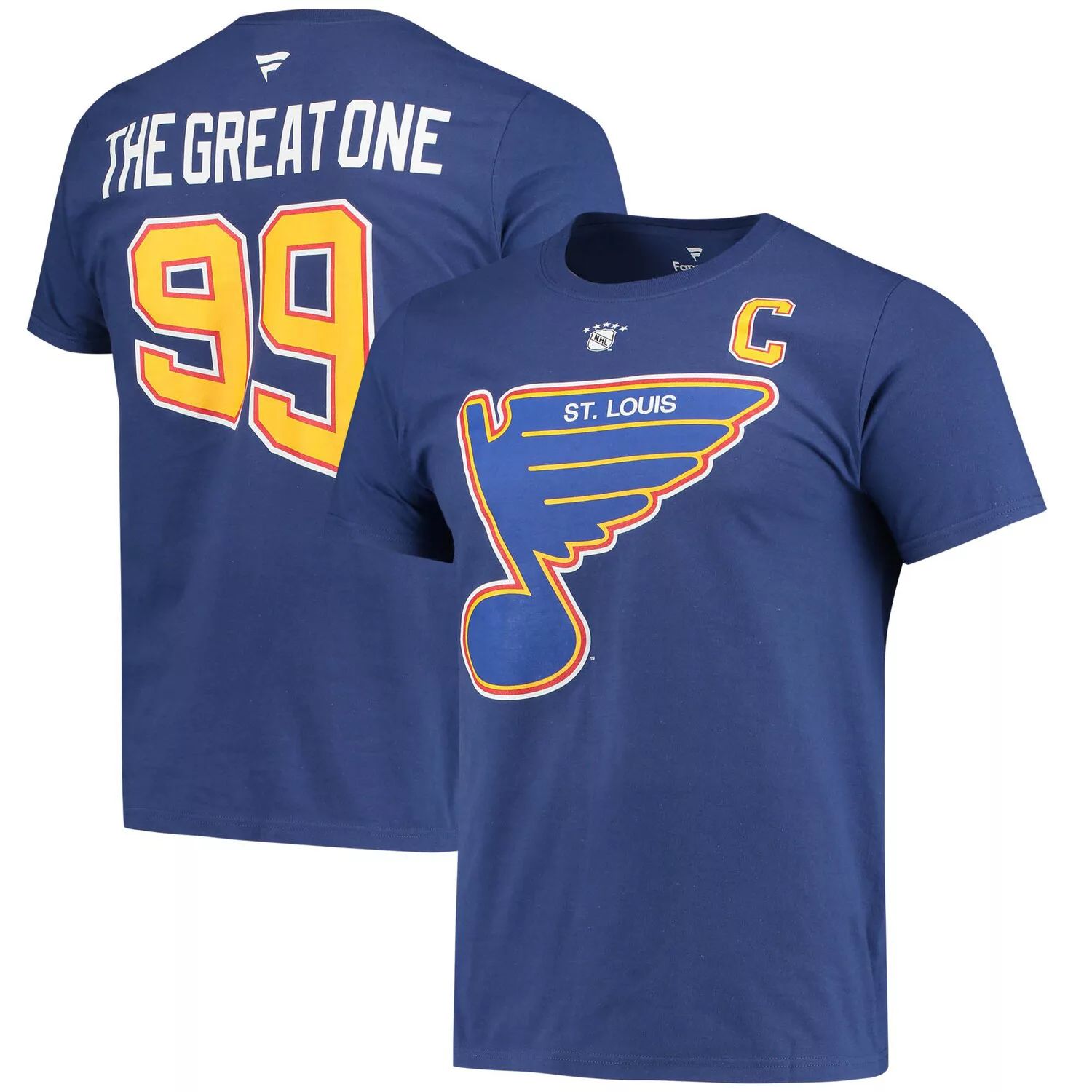 Мужская синяя футболка с логотипом Wayne Gretzky St. Louis Blues Authentic Stack, имя и номер игрока в отставке Fanatics