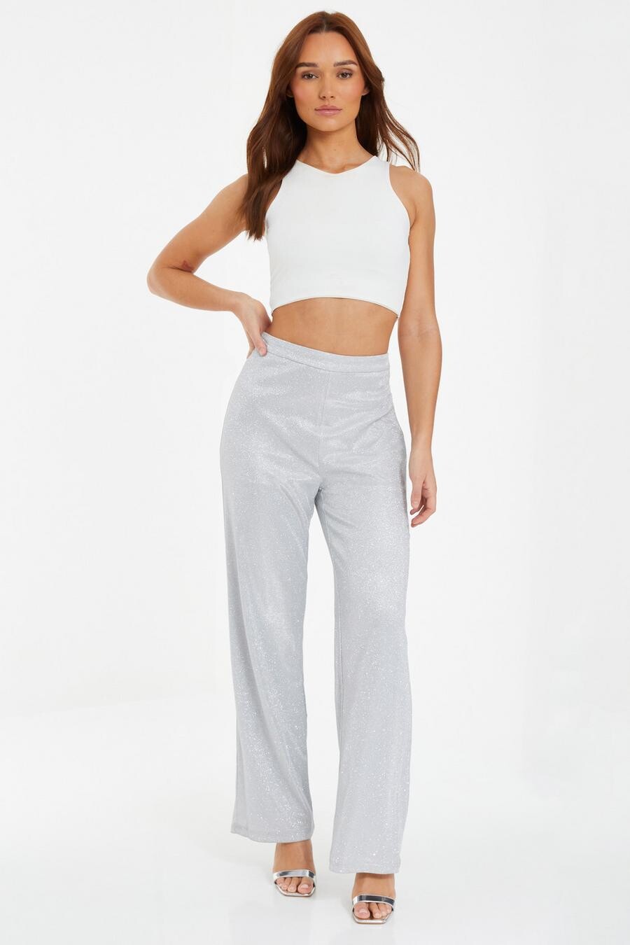 

Широкие брюки с серебристым блеском QUIZ Clothing