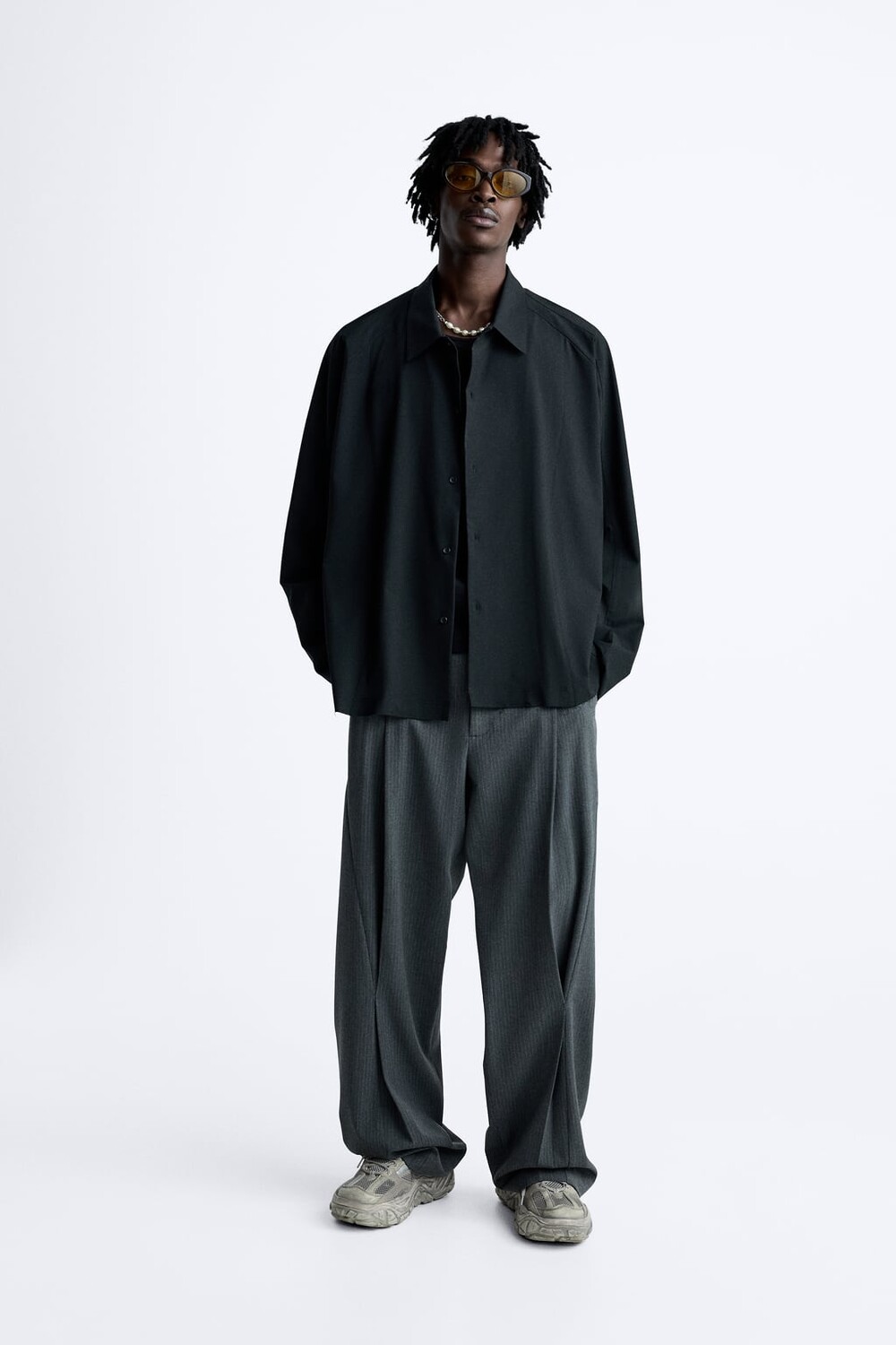 

Рубашка из смесовой вискозы ZARA, черный