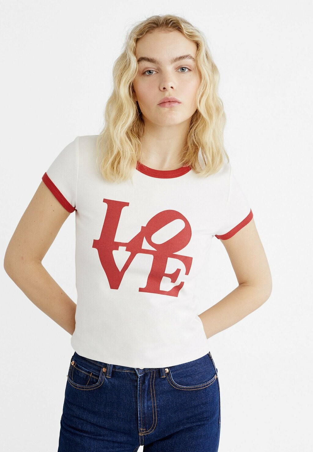 

Футболка с принтом LOVE Stradivarius, цвет white