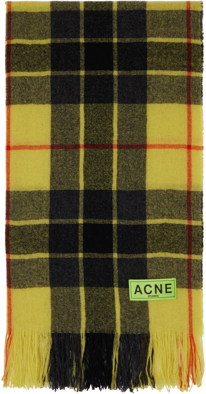 

Желто-черный шарф в клетку с бахромой Acne Studios, цвет Yellow/Black
