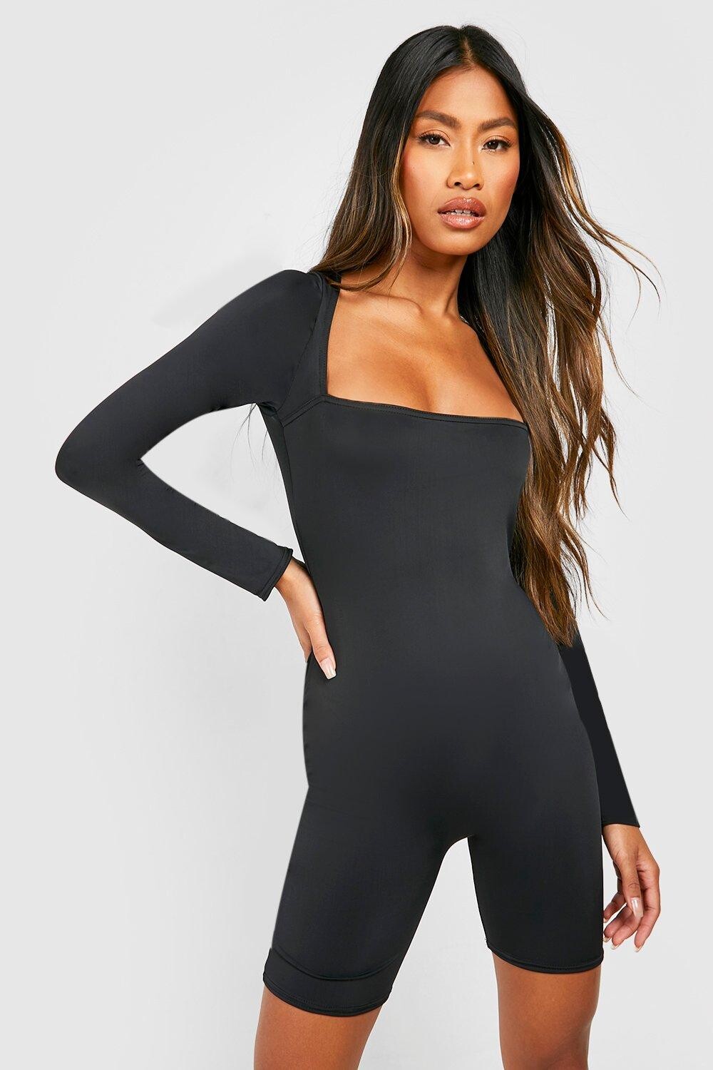

Комбинезон премиум sculpt с длинными рукавами Boohoo, черный