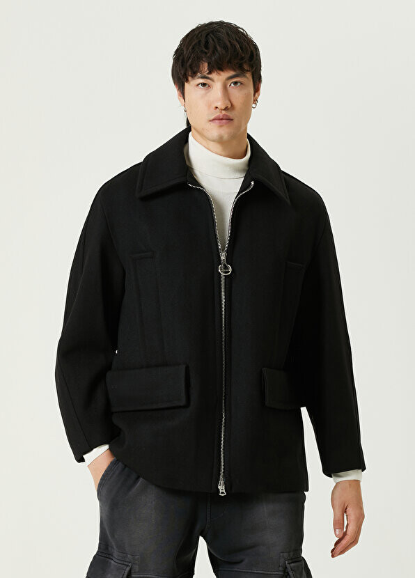 

Черное шерстяное пальто Solid Homme, Черный