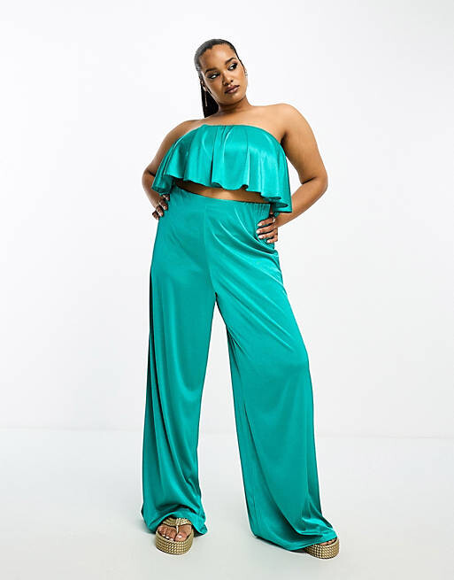 

Бирюзовый топ-бандо из атласного твила ASOS DESIGN Curve