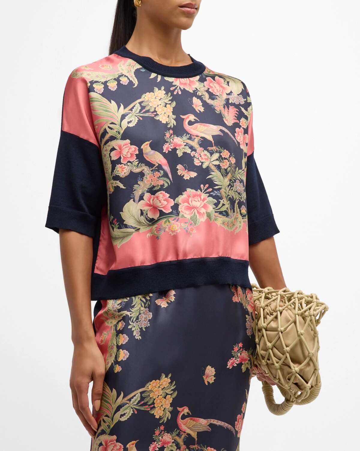 

Шелковый комбинированный свитер с цветочным принтом Enchanted Etro, цвет Print On Blue Base