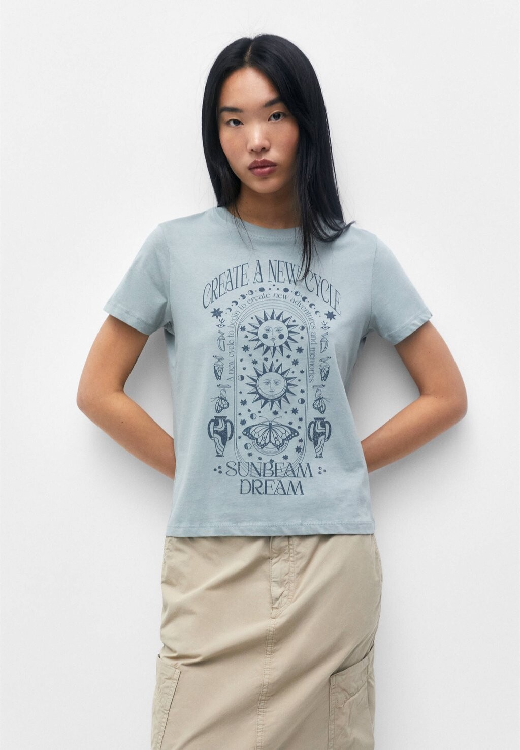 

Футболка с принтом PULL&BEAR, светло-серый