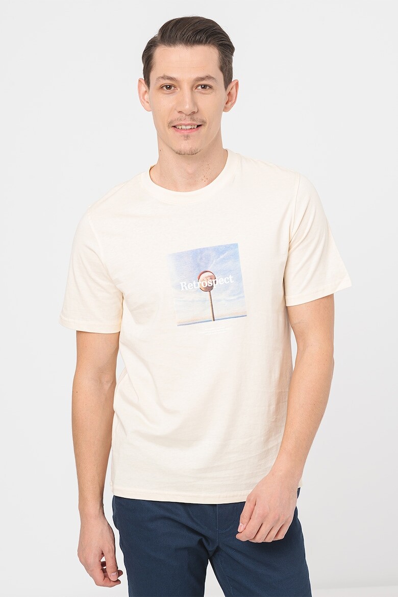 

Хлопковая футболка с овальным вырезом и принтом Jack & Jones, синий