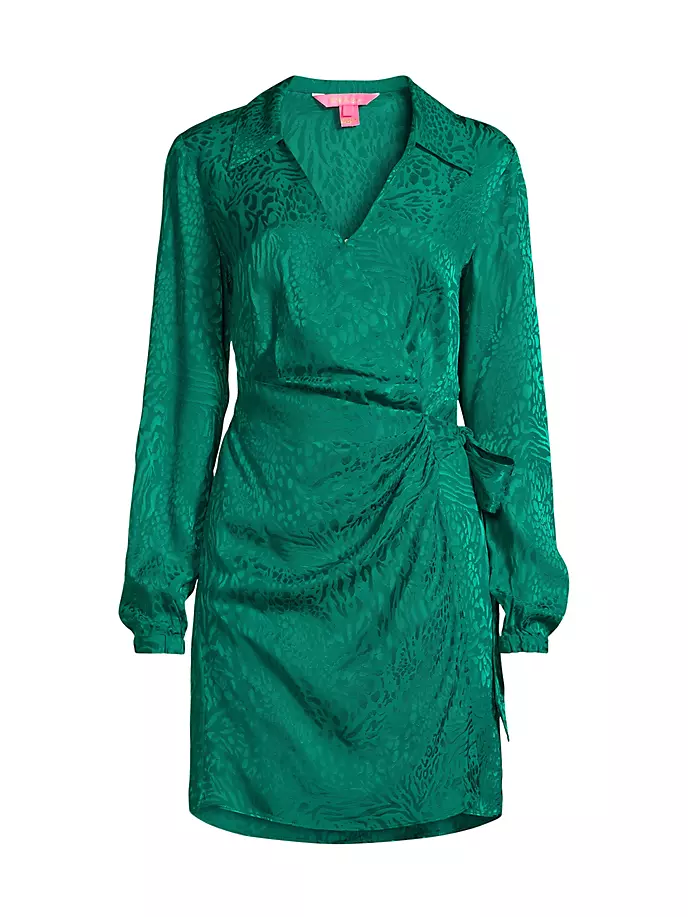 Жаккардовое мини-платье Nicolina Animal с запахом Lilly Pulitzer, цвет evergreen