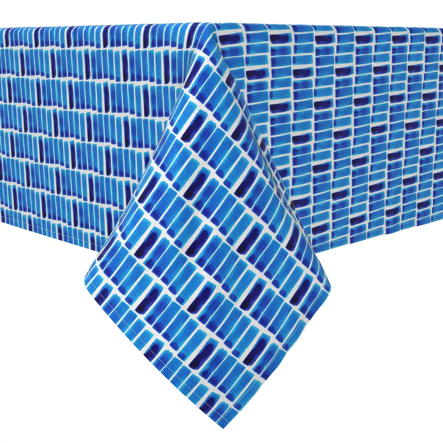 Прямоугольная скатерть, 100% хлопок, синяя абстрактная акварель.