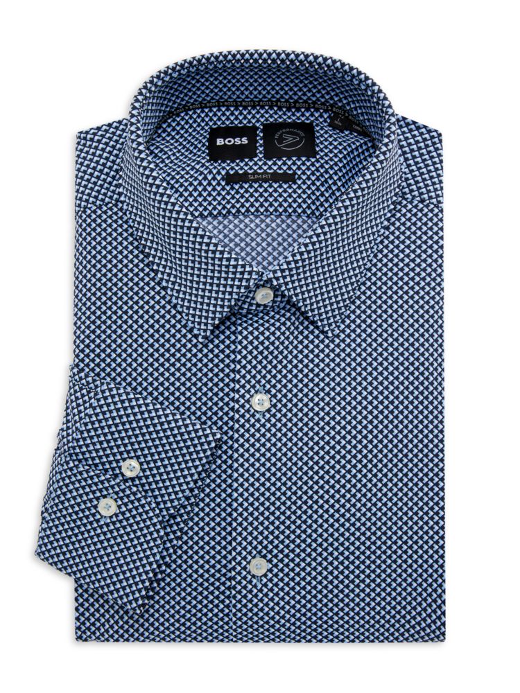 Классическая рубашка приталенного кроя Hank с бриллиантами Boss, темно-синий