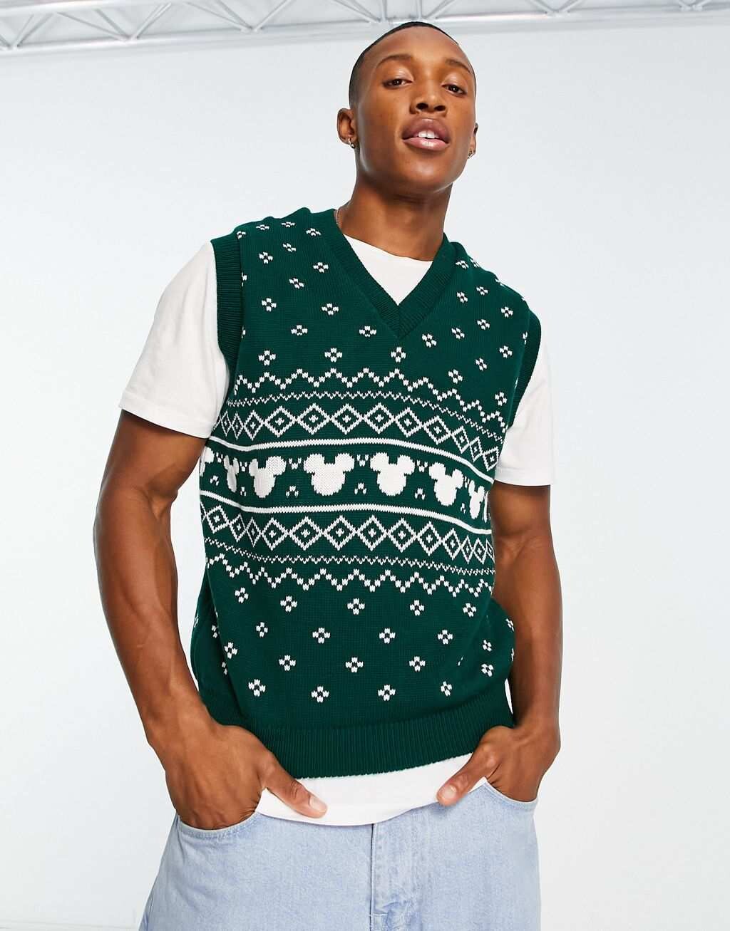 

Зеленая трикотажная майка Fair Isle с Микки ASOS DESIGN