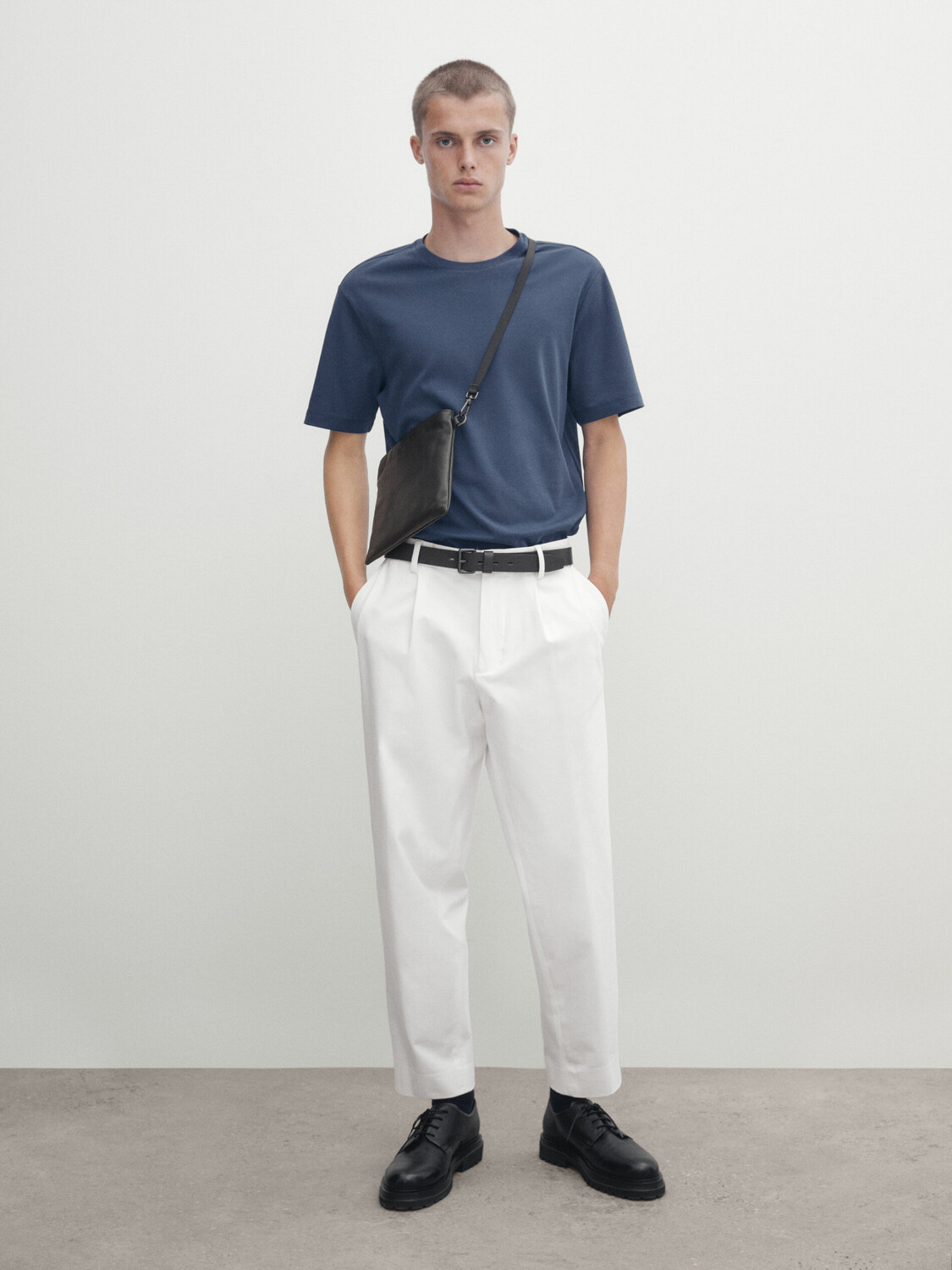 

Футболка из мерцеризового хлопка с коротким рукавом Massimo Dutti, темно-синий