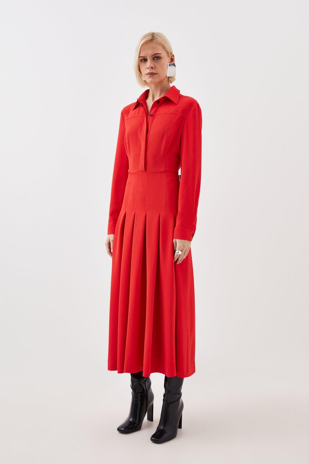 Платье-рубашка миди со складками из крепа на заказ Karen Millen, красный