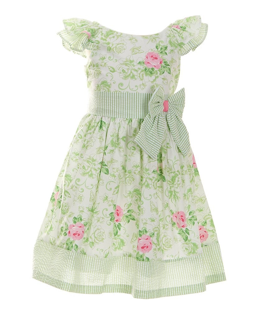 Короткое платье Bonnie Jean для маленьких девочек от 2 до 6 лет с двойными рюшами, рукавами и цветочной отделкой, и шляпа в тон, зеленый