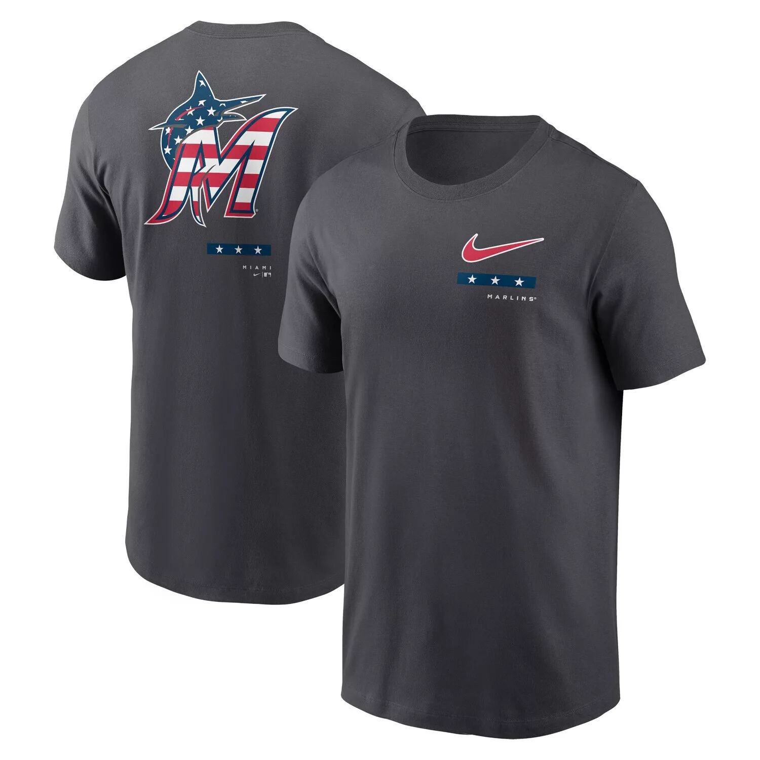 

Мужская антрацитовая футболка Miami Marlins Americana Nike, Черный