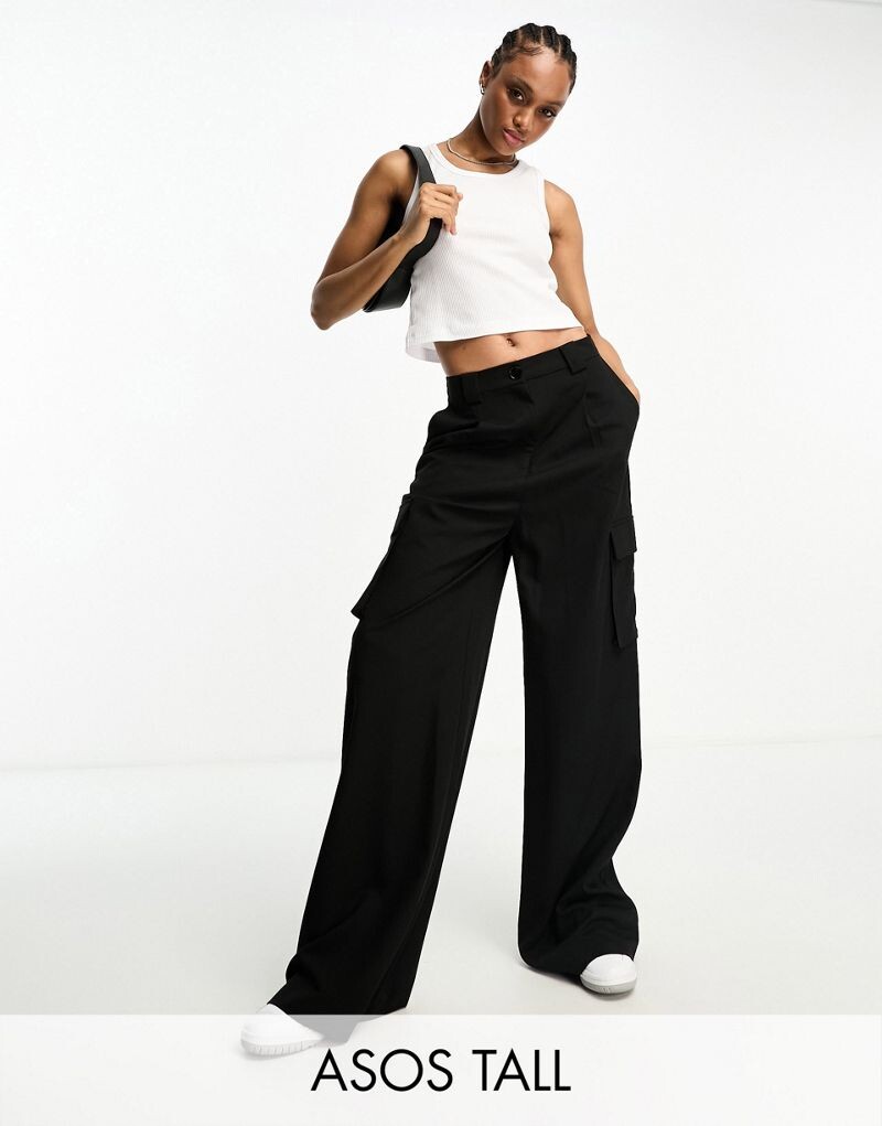 Черные брюки карго строгого кроя ASOS DESIGN Tall