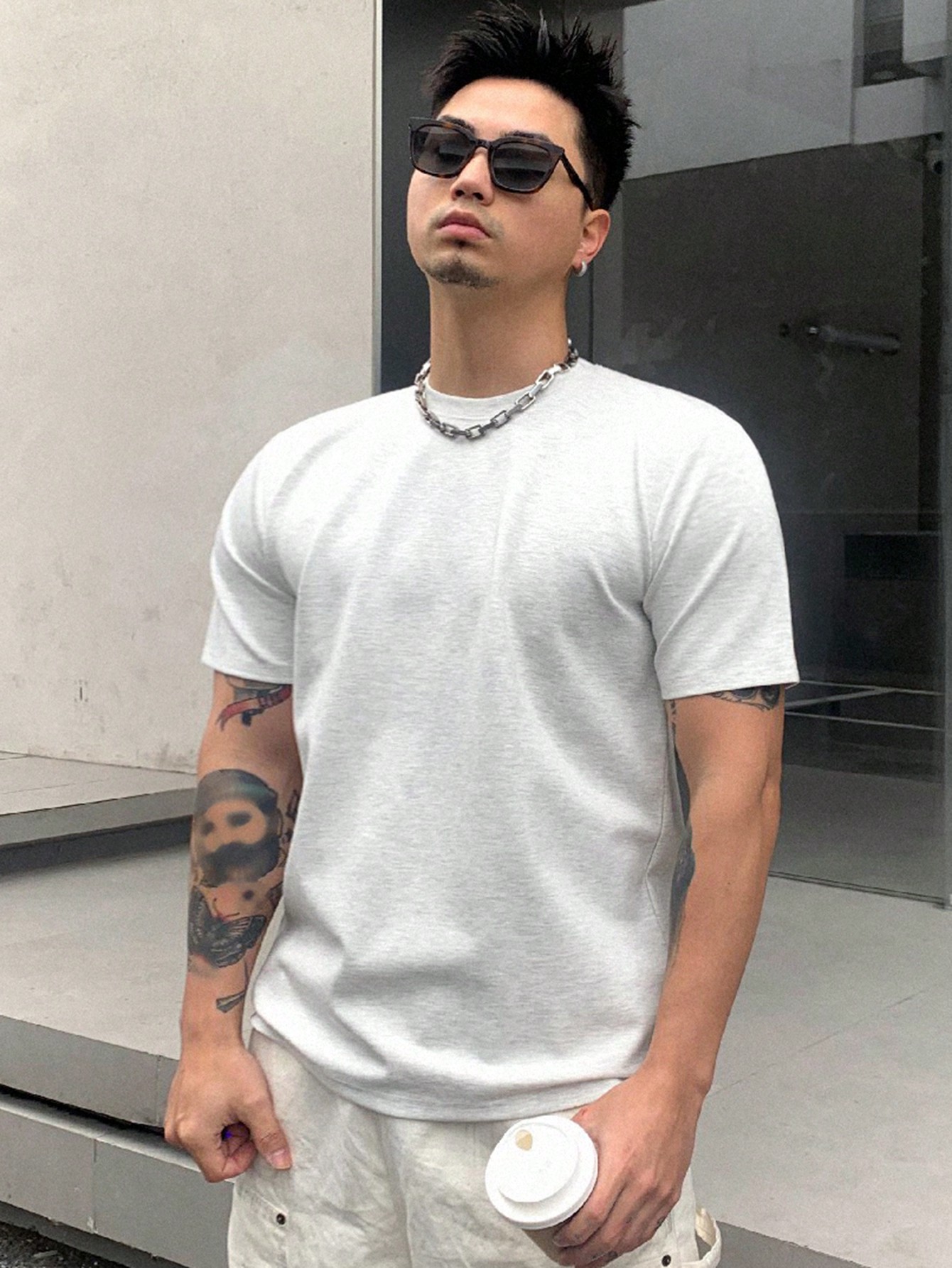 DAZY Мужская летняя однотонная футболка, светло-серый