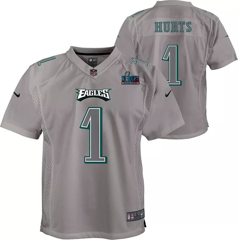 

Nike Youth Super Bowl LVII Bound Philadelphia Eagles Jalen Hurts # 1 Атмосфера игры Джерси