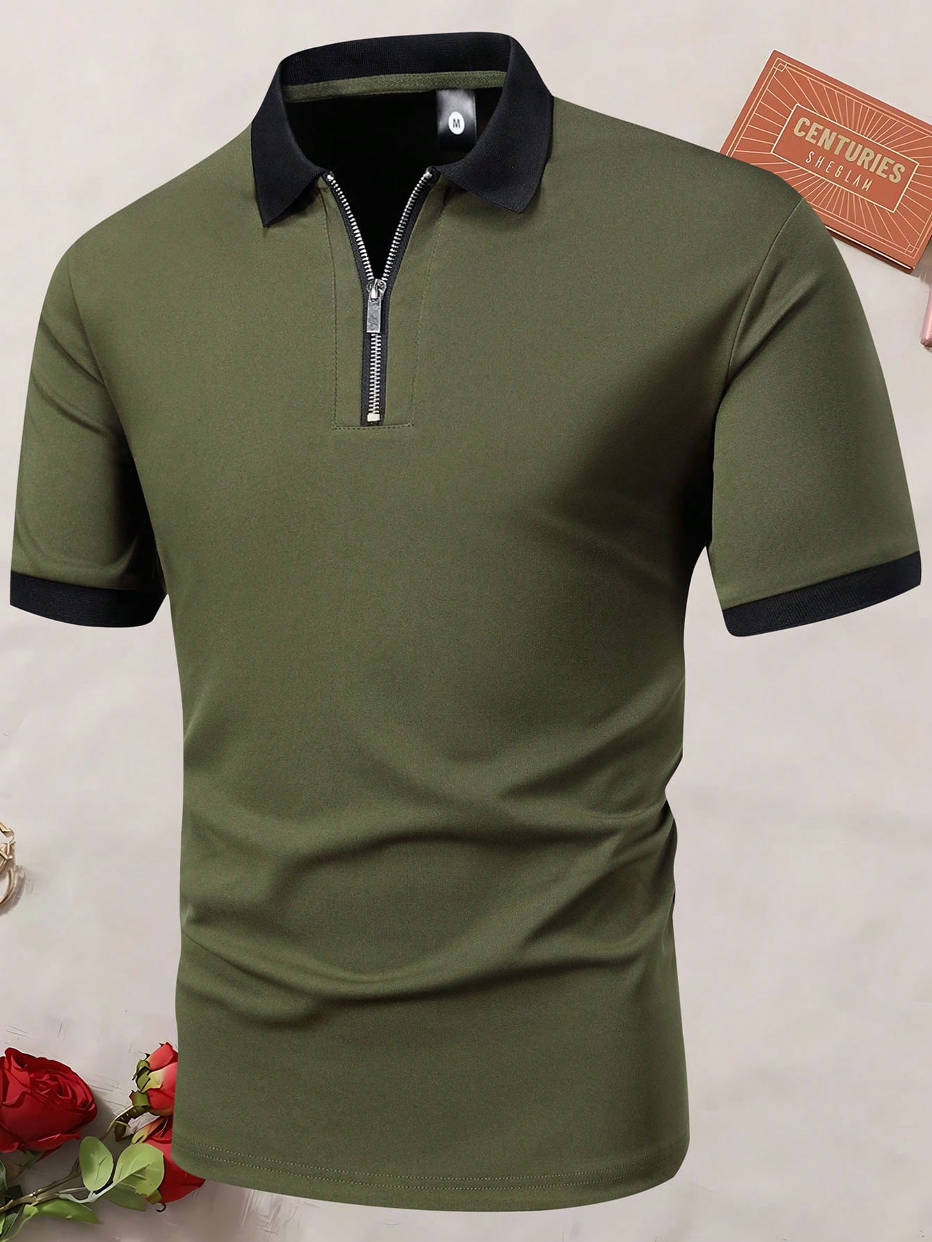 Мужская новая летняя простая винтажная однотонная рубашка-поло для бизнеса, оливково-зеленый