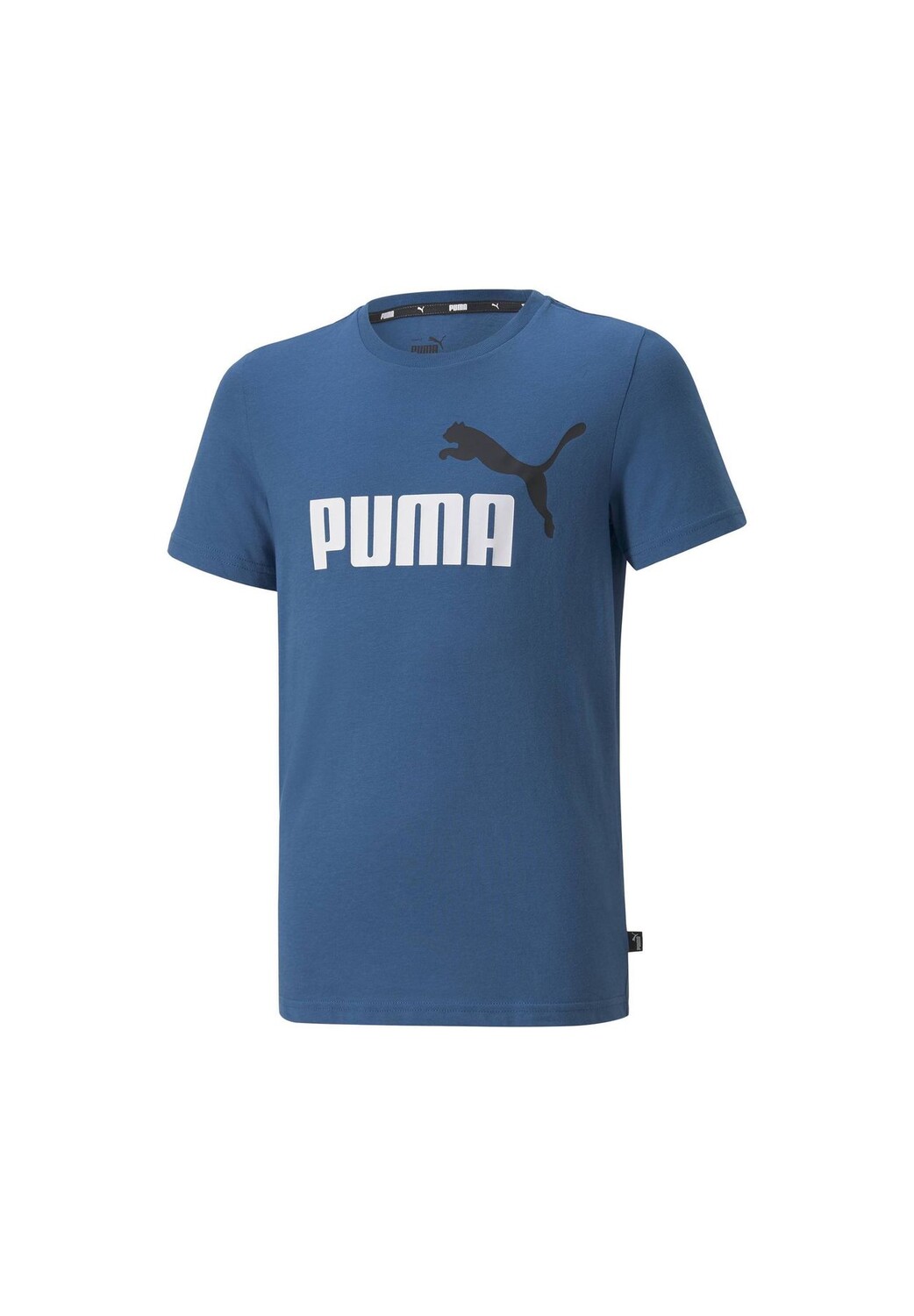 

Футболка для мальчиков — ESS+ 2 Col Logo Tee, круглый вырез, короткий рукав, однотонная PUMA, цвет Blau Lake Blue