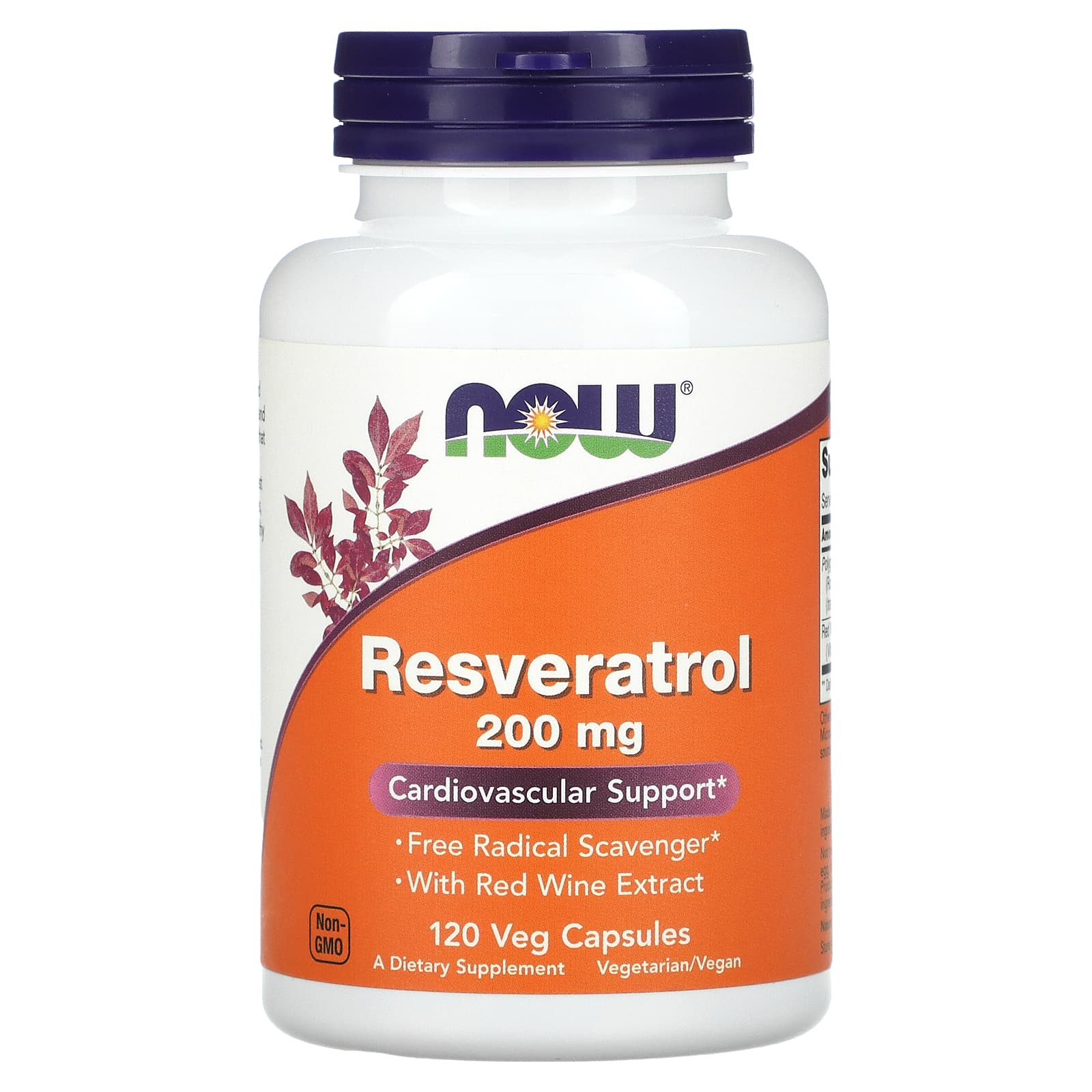 Now Foods Натуральный ресвератол 200 мг 120 растительных капсул