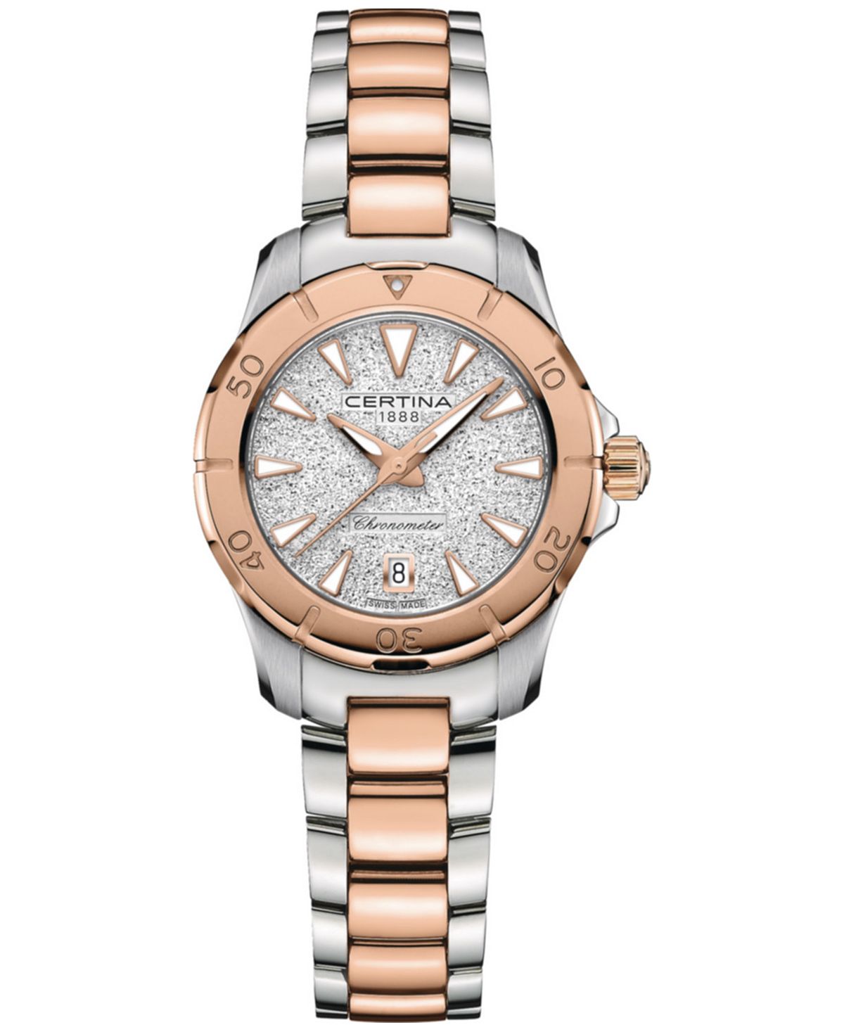 Женские швейцарские часы DS Action с двухцветным браслетом из нержавеющей стали, 29 мм Certina, серебро certina c610013396