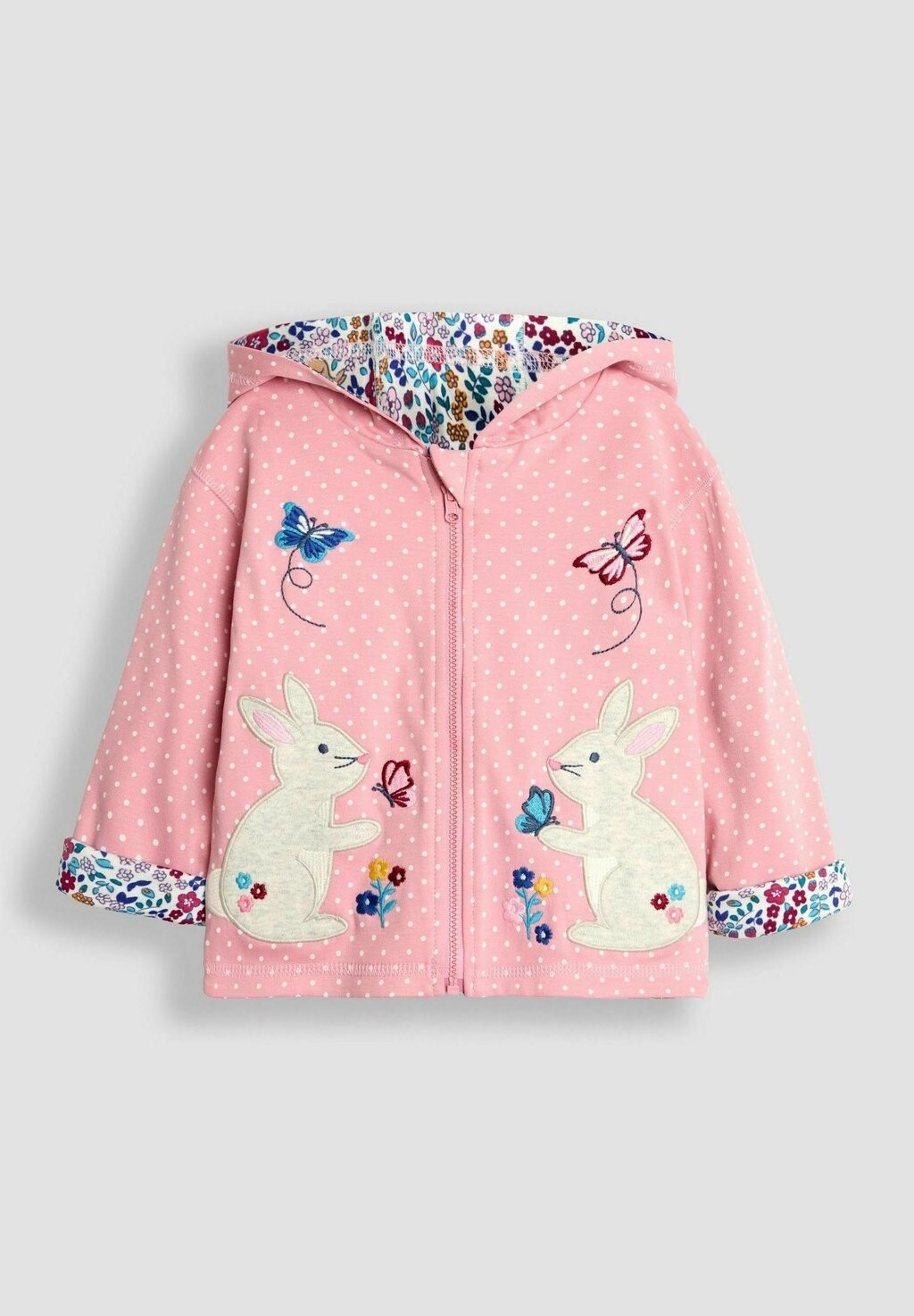 

Толстовка на молнии BUNNY APPLIQUÉ REVERSIBLE HOODIE REGULAR FIT JoJo Maman Bébé, розовый