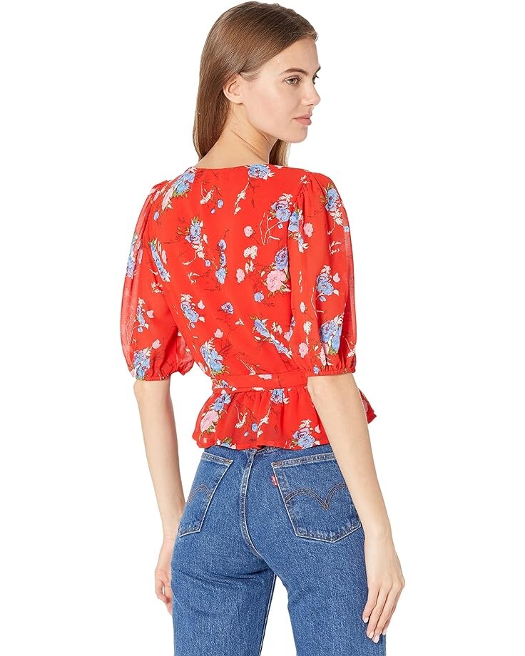 

Топ WAYF Wrap Short Sleeve Top, цвет Red Floral