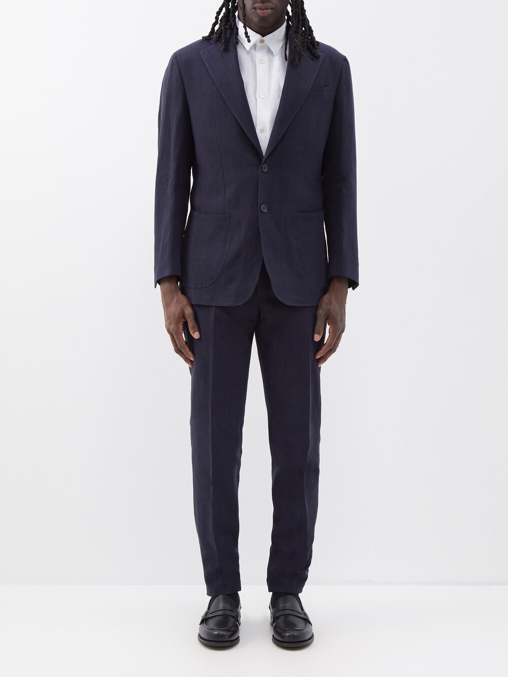 

Однобортный льняной костюм Thom Sweeney, синий