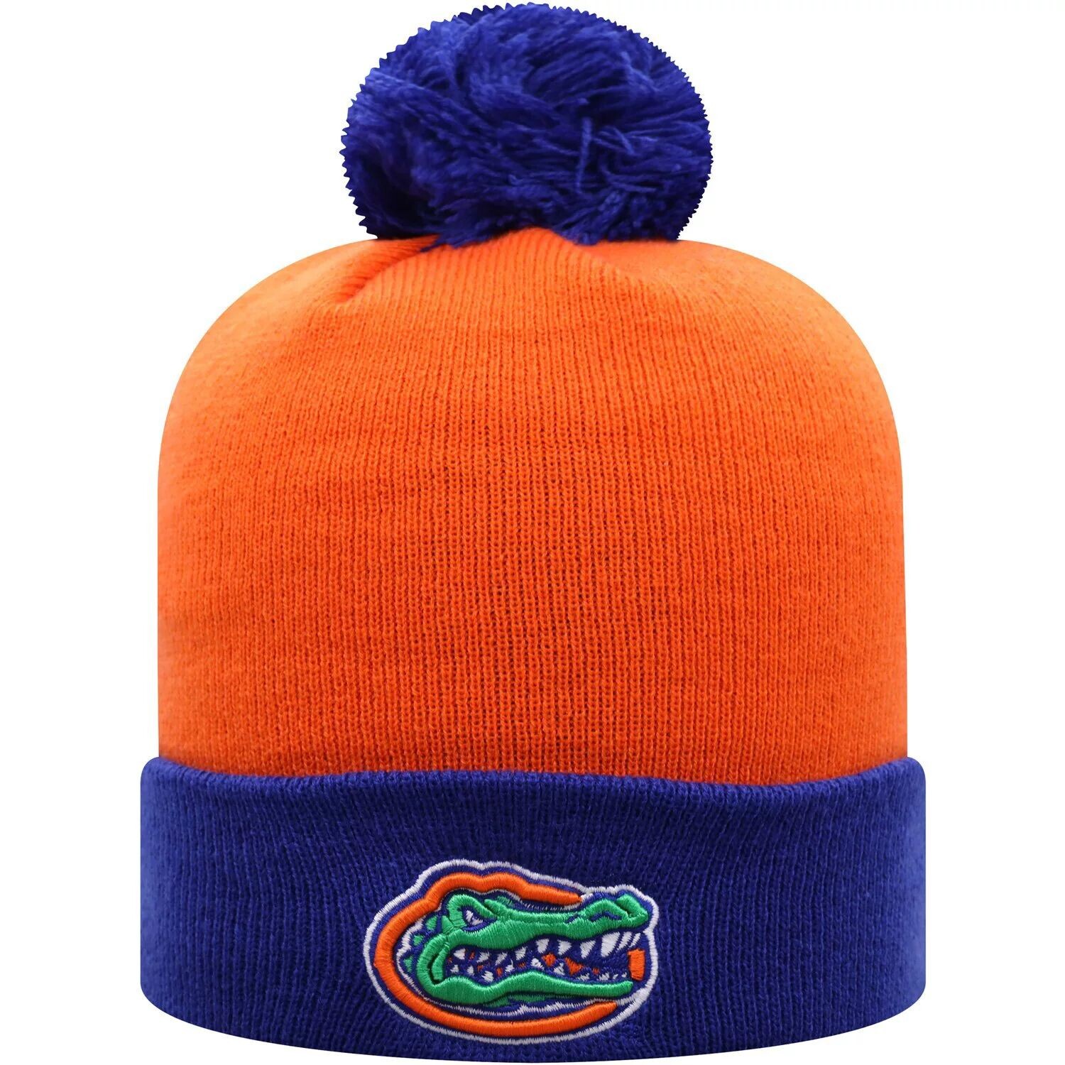 

Мужская двухцветная вязаная шапка Top of the World оранжевого цвета/Royal Florida Gators Core с манжетами и помпоном
