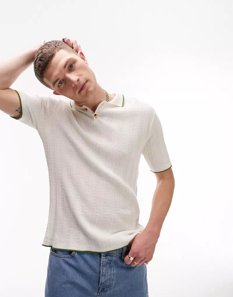 

Рубашка-поло цвета экрю в рубчик Topman с контрастными полосками