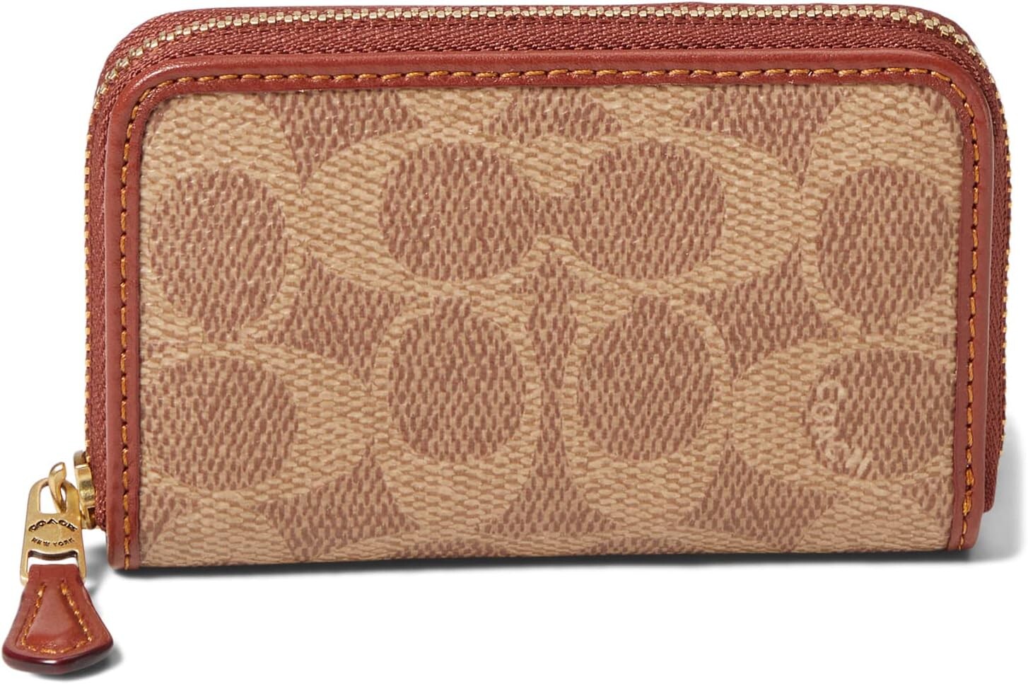 

Фирменный маленький футляр для визиток из парусины с покрытием на молнии COACH, цвет Tan Rust
