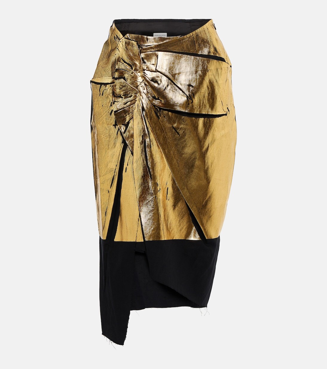 

Юбка миди sinam из хлопка и льна Dries Van Noten, металлический