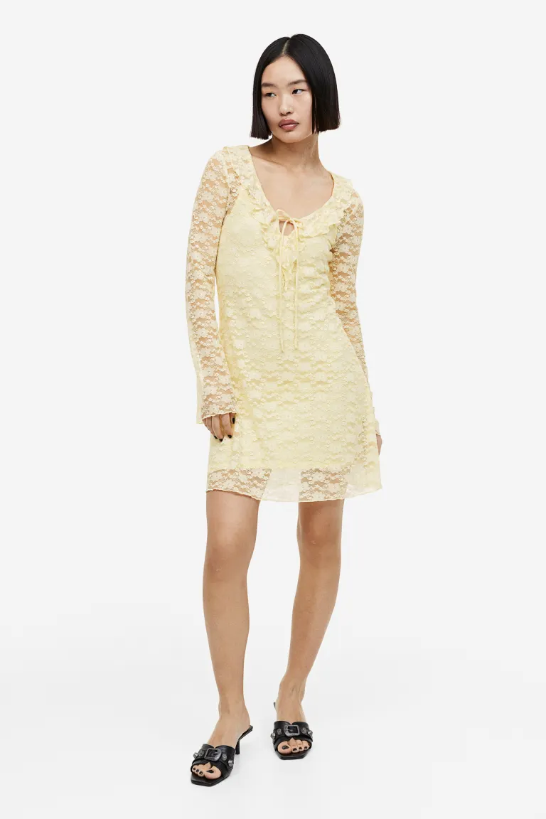 Платье из кружева с оборками H&M, желтый