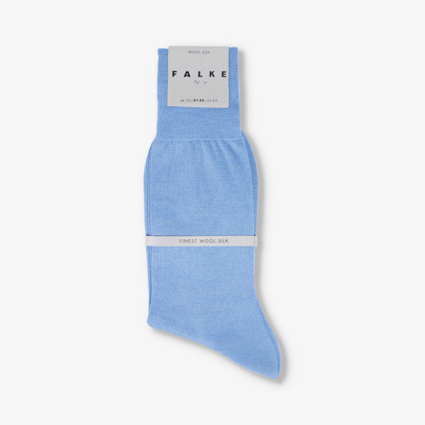 Носки из смесовой шерсти с ребристой отделкой с фирменным принтом Falke, синий