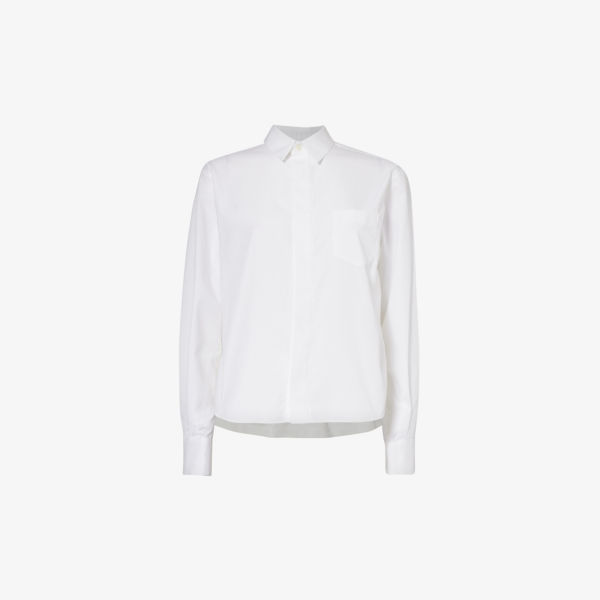 Укороченная рубашка с расклешенным краем из смесового хлопка Sacai, белый