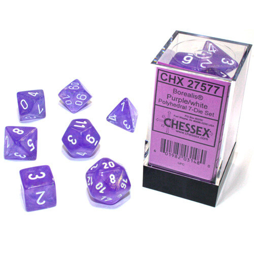 

Аксессуары Chessex Chessex Dice Set: Borealis Luminary Purple/White (7)